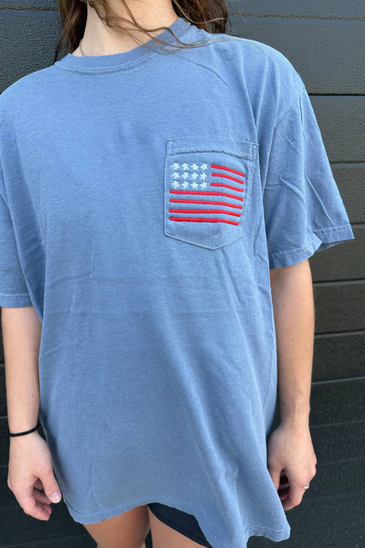 FLAG POCKET EMBROIDERED TEE