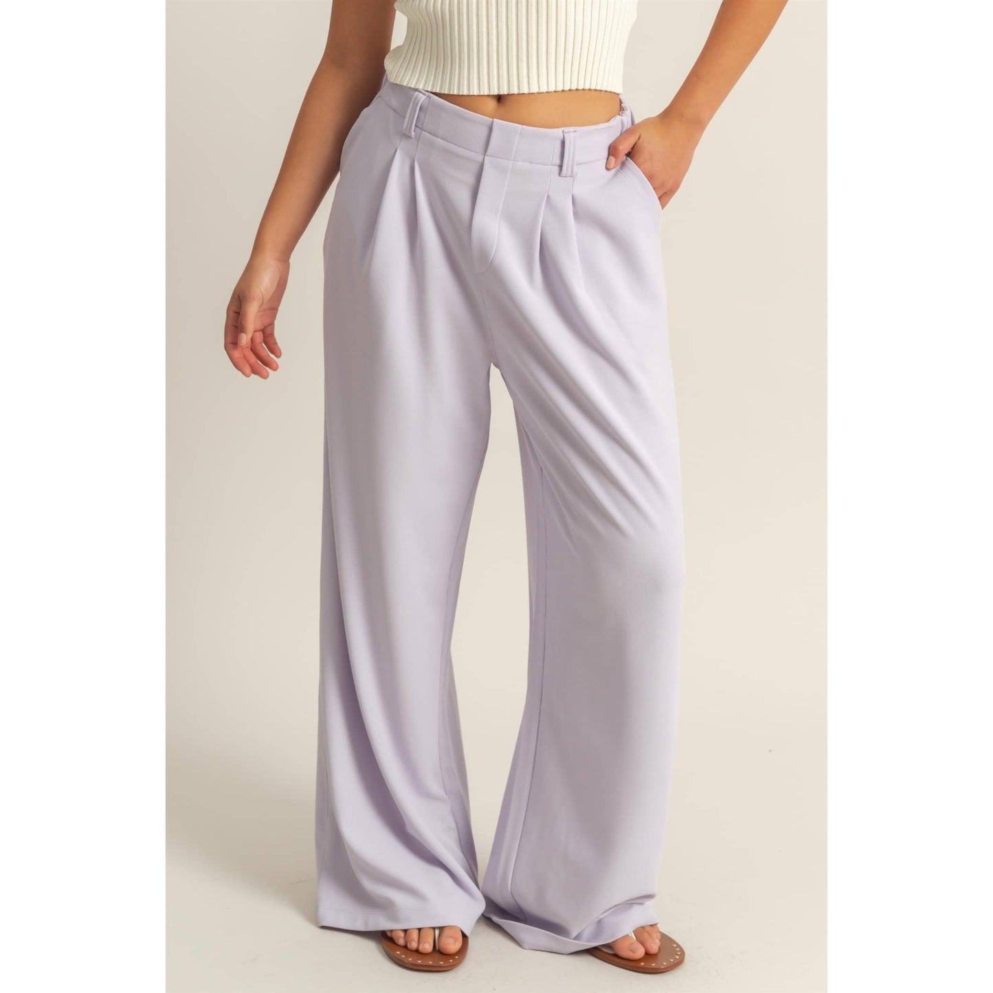 Waffle Knit High-Waist Wide-Leg Pants