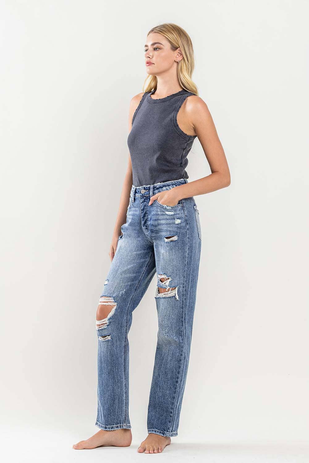 FLYING MONKEY - HIGH RISE DISTRESSED STRAIGHT JEANS