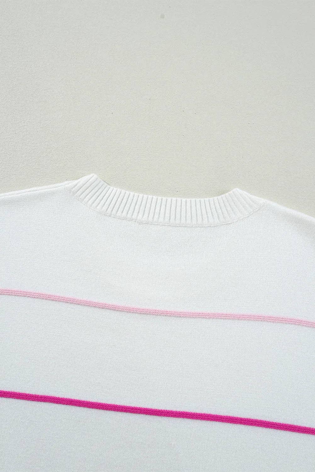White Striped Half Sleeve Sweater