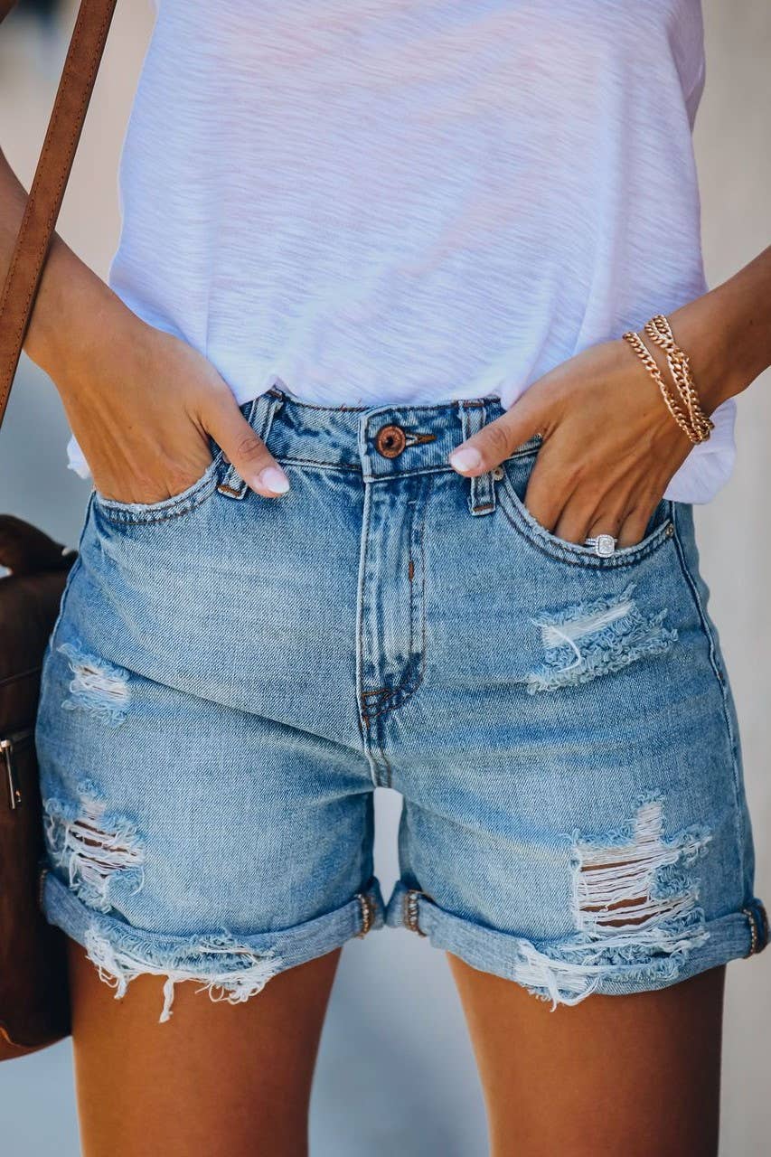 Vintage wash denim shorts