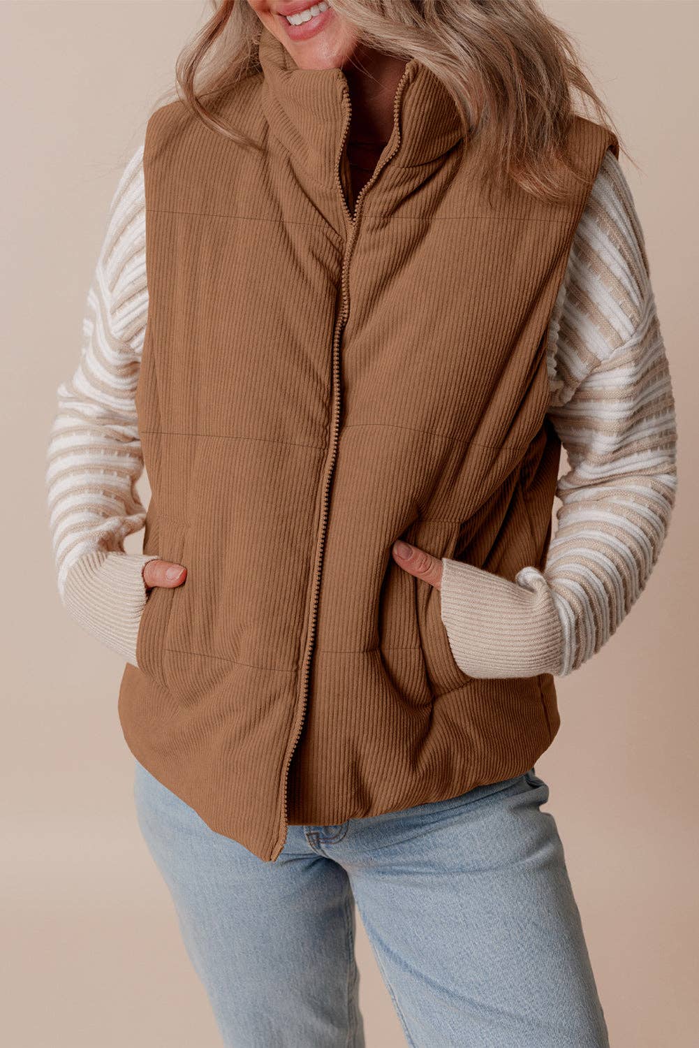 Coffee Corduroy Puffer Vest