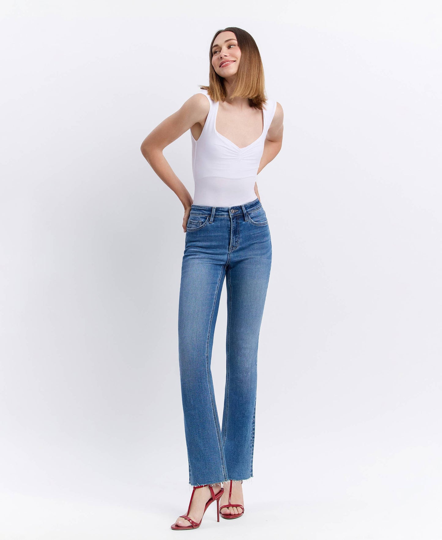 Lovervet - HIGH RISE CLEAN CUT RAW HEM BOOTCUT JEANS