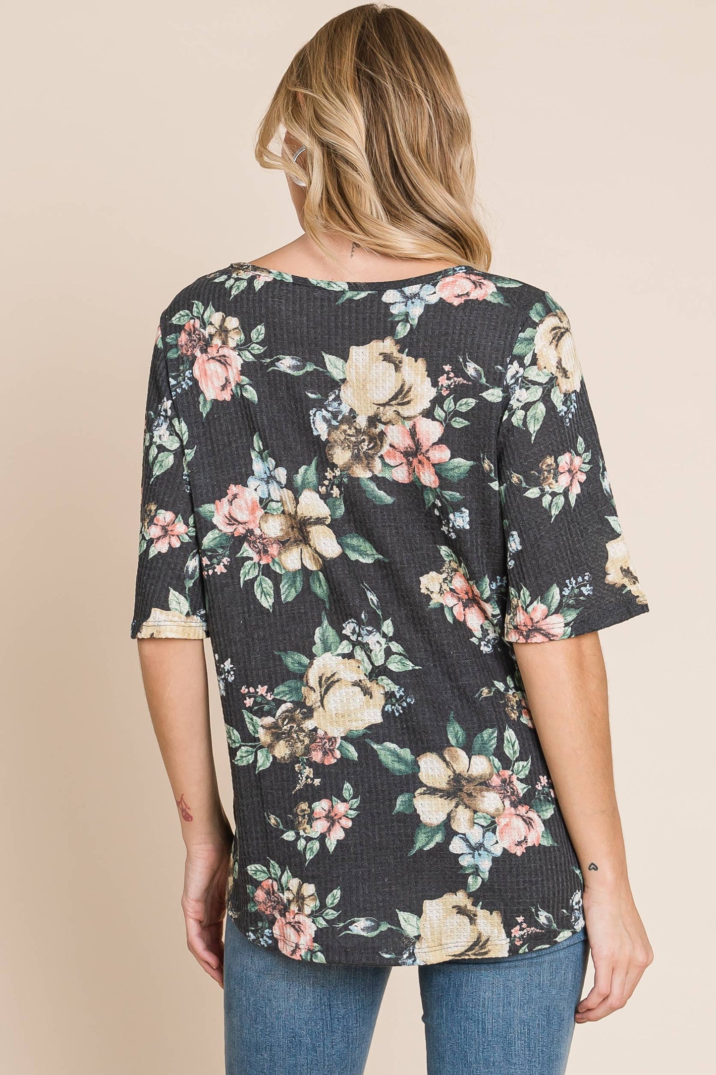 BOMBOM - FLORAL WAFFLE KNIT
