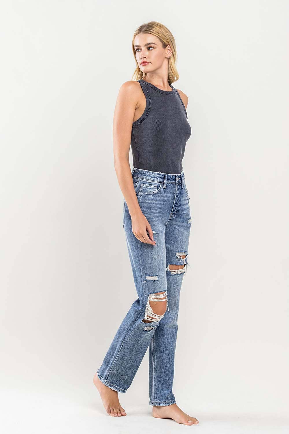 FLYING MONKEY - HIGH RISE DISTRESSED STRAIGHT JEANS