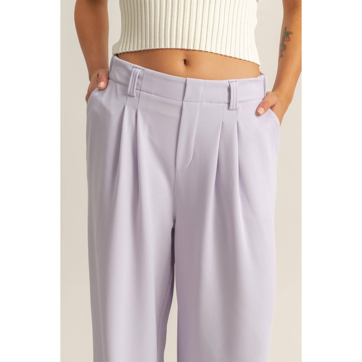 Waffle Knit High-Waist Wide-Leg Pants