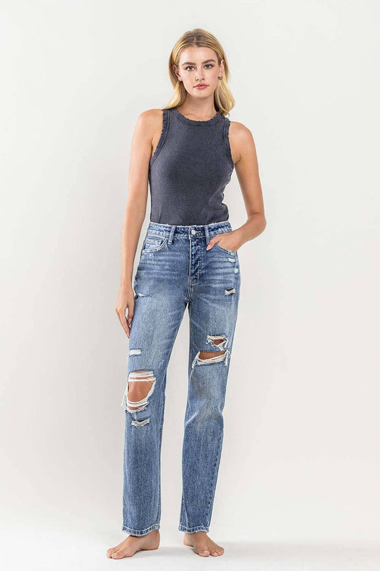 FLYING MONKEY - HIGH RISE DISTRESSED STRAIGHT JEANS