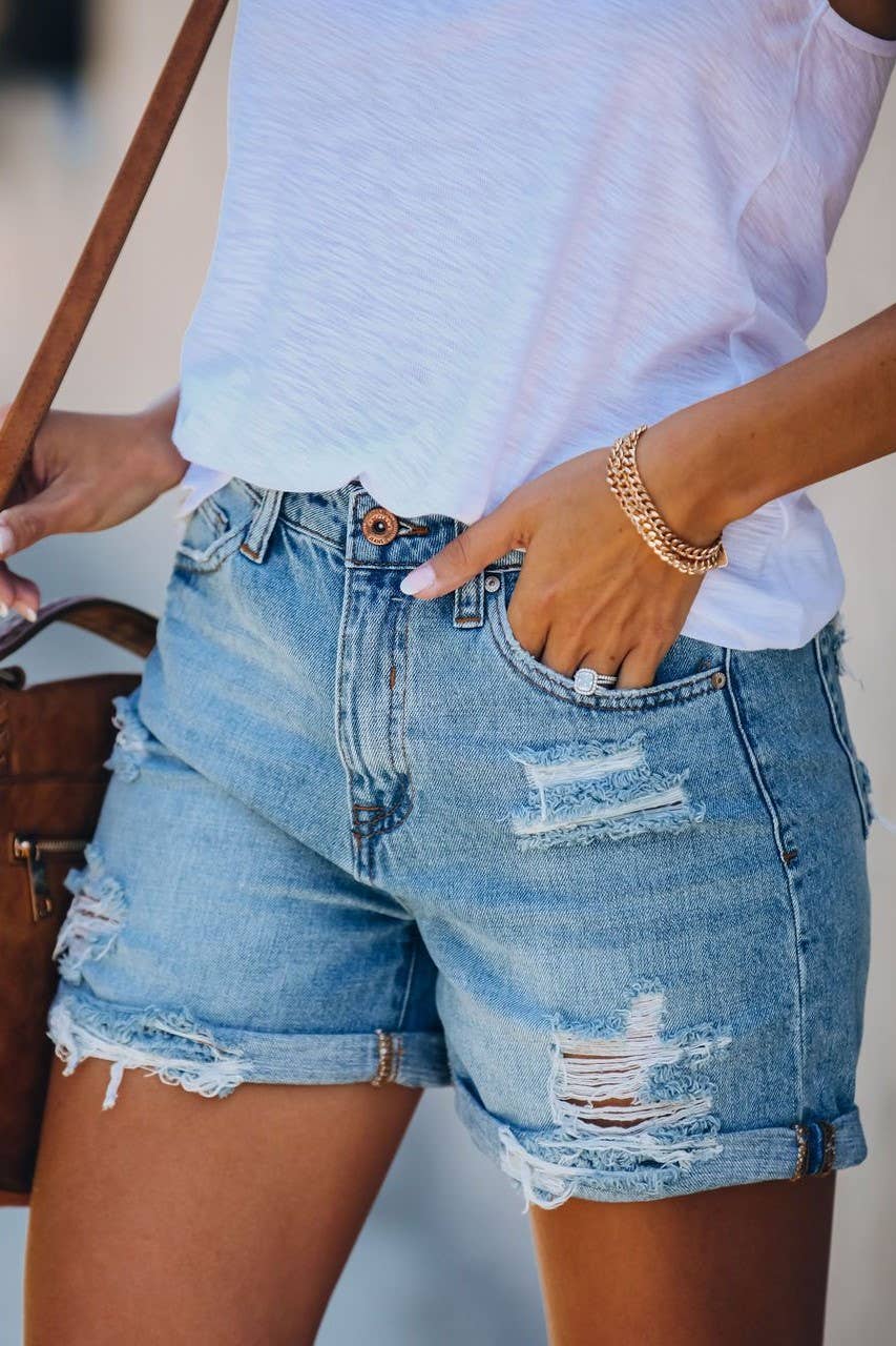 Vintage wash denim shorts