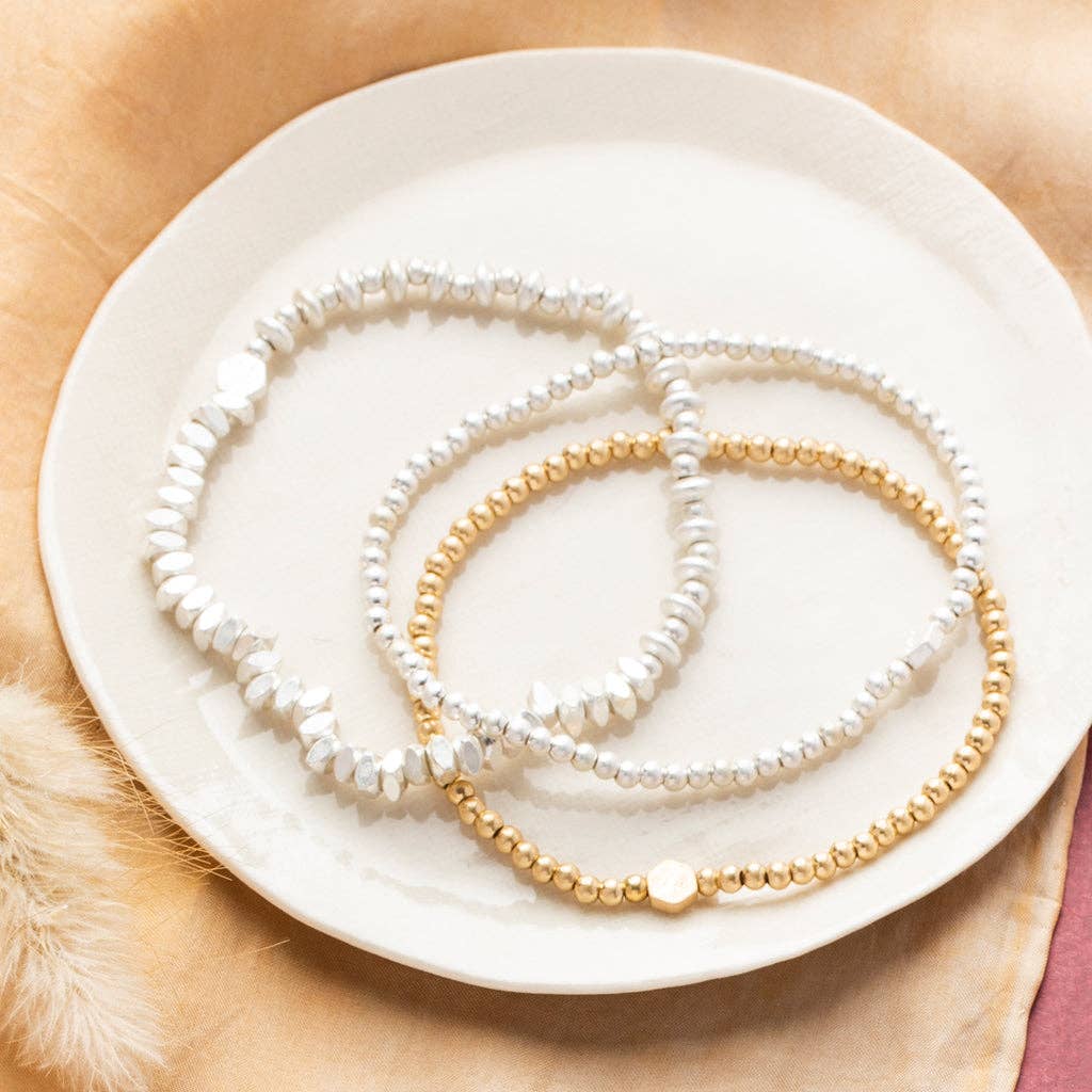 Scout Curated Wears - Mini Metal Stacking Bracelet - Mixed Beads Silver