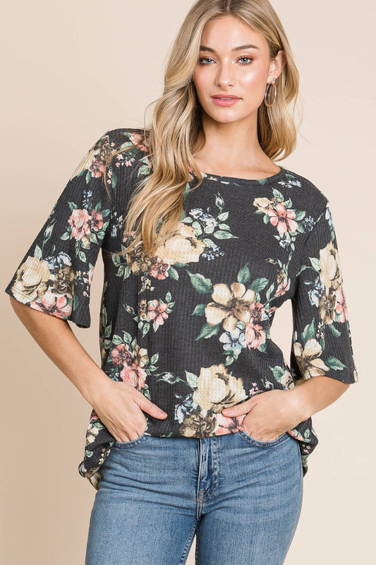 BOMBOM - FLORAL WAFFLE KNIT