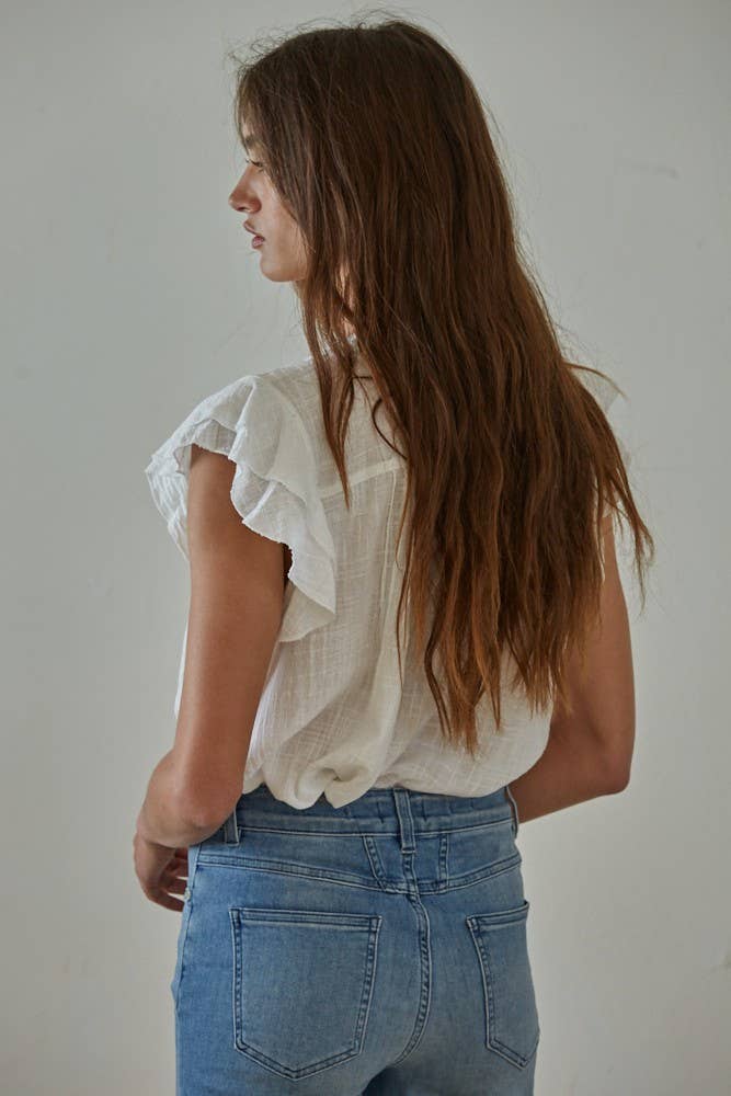 By Together - L6502 | Cotton Linen Ruffle Top