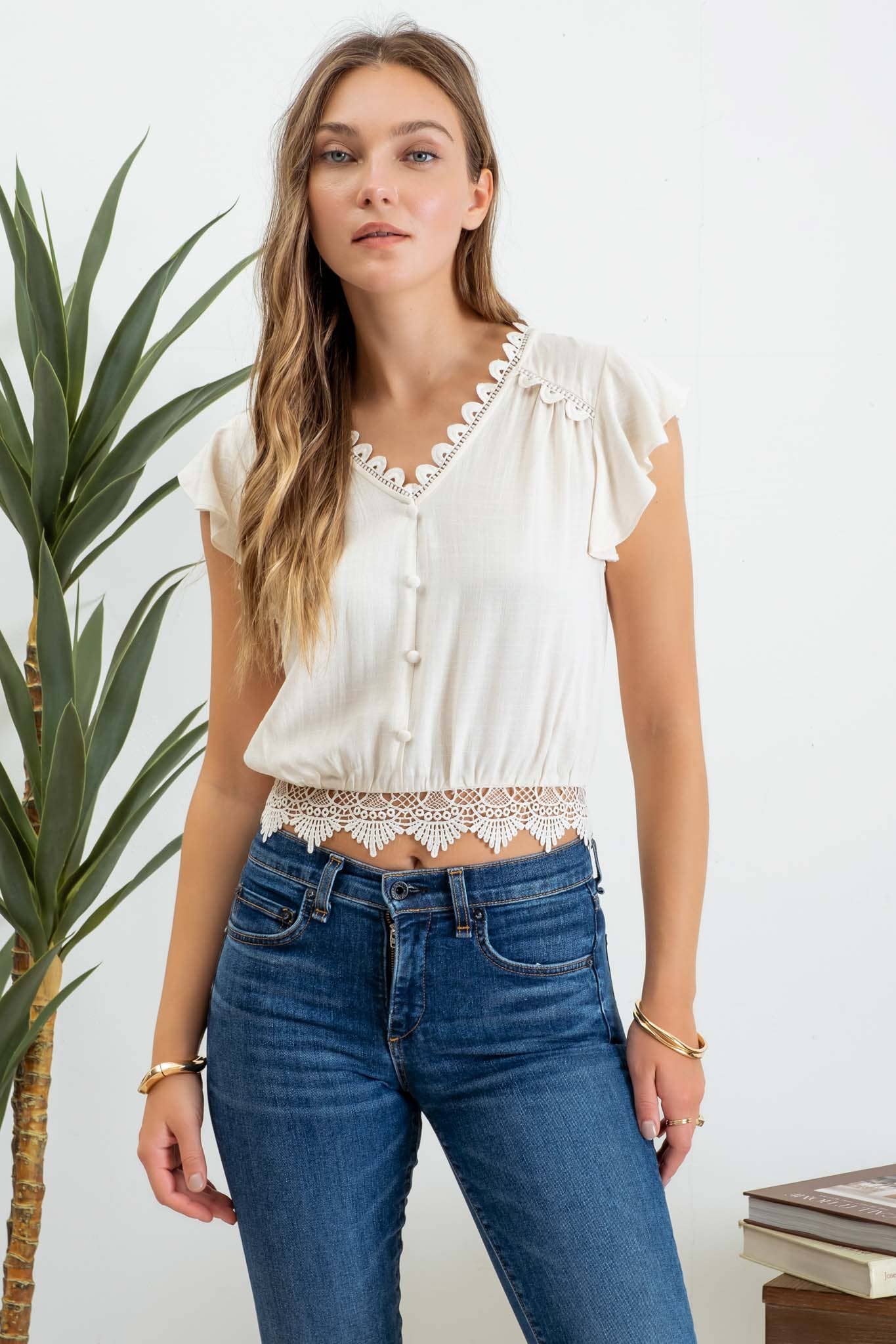 LACE CROP W/BACK TIE