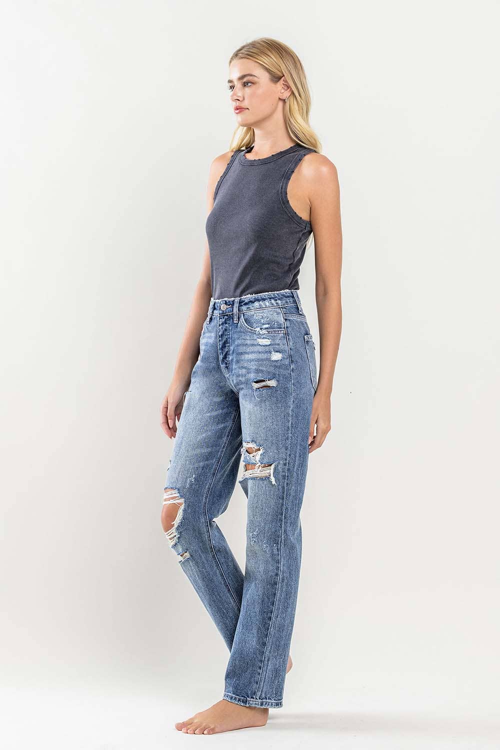 FLYING MONKEY - HIGH RISE DISTRESSED STRAIGHT JEANS