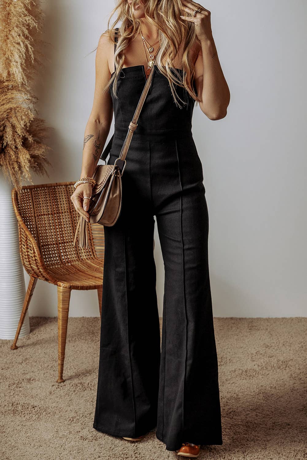 Adjustable Spaghetti Strap Flared Jumpsuit