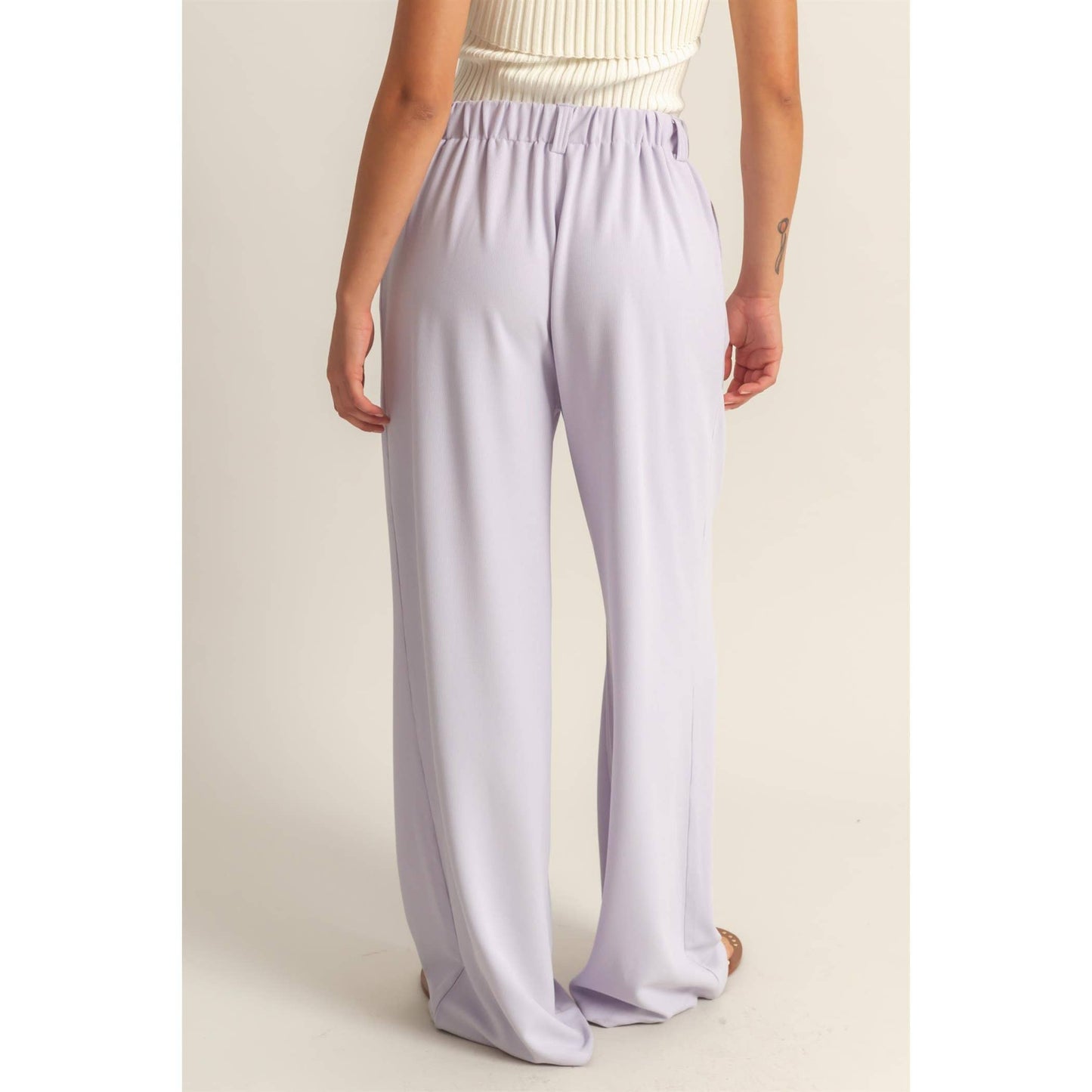 Waffle Knit High-Waist Wide-Leg Pants