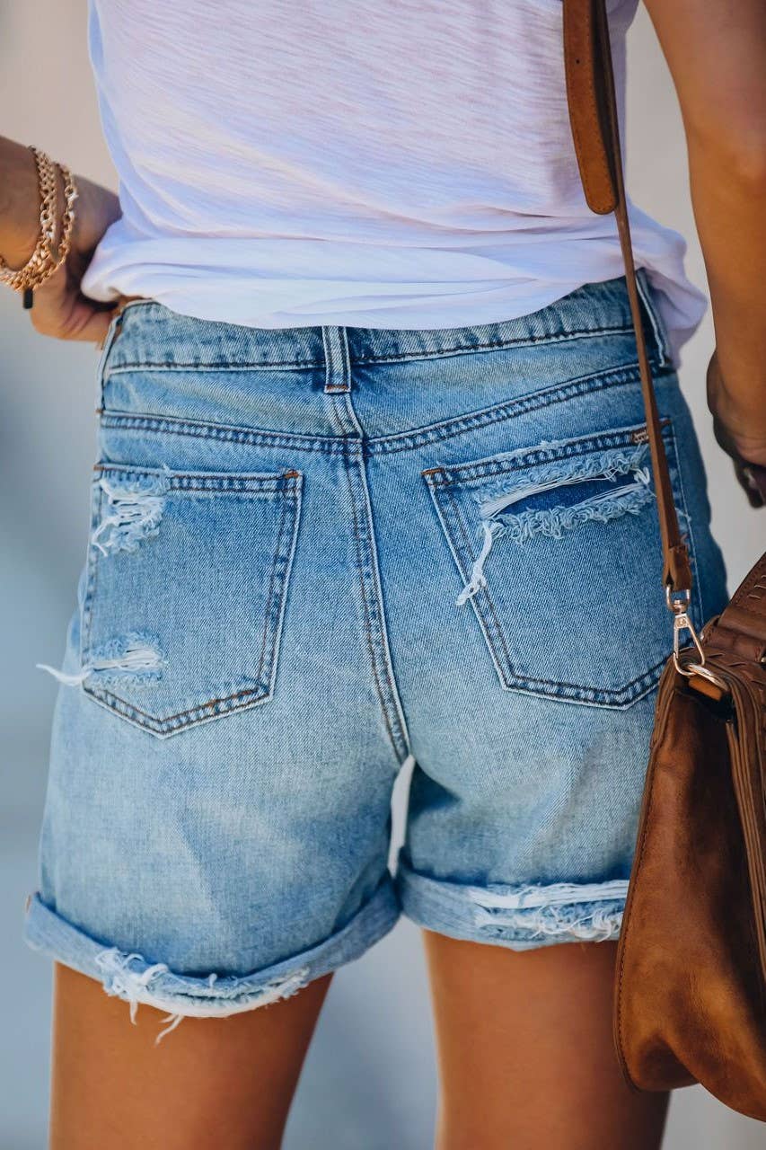 Vintage wash denim shorts