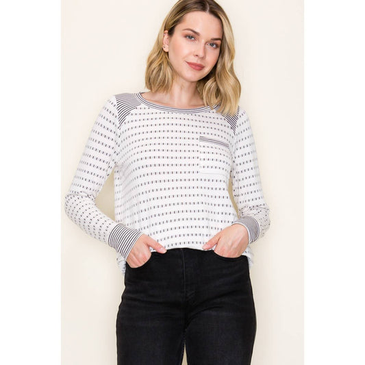 STACCATO - DOTTED STRIPE CREW NECK TOP