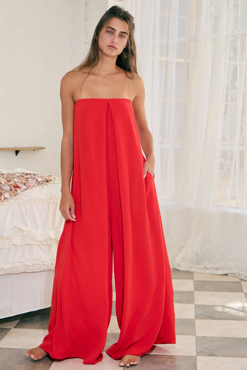 BUCKETLIST - Strapless Flowy Jumpsuit