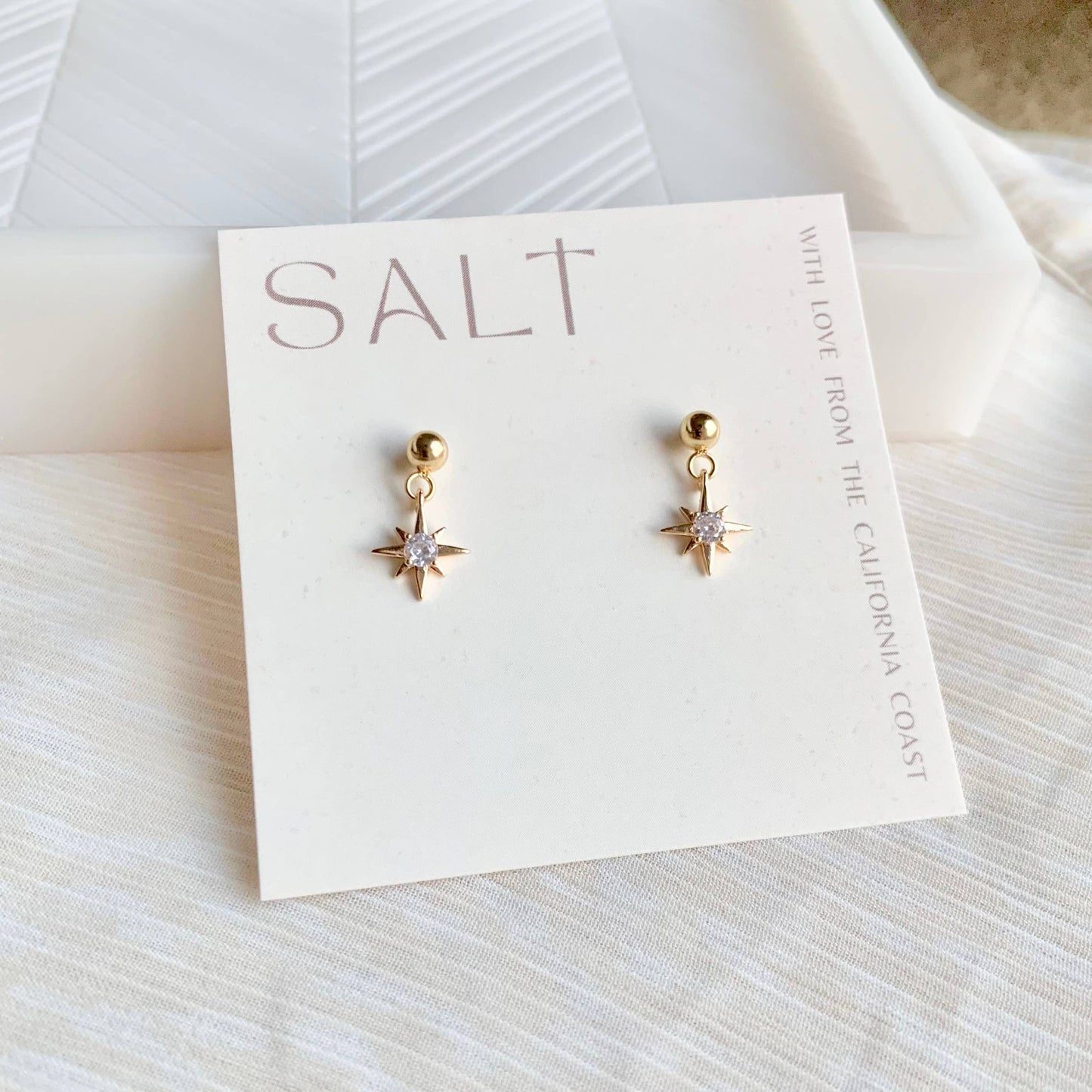SALT by Sarah Curtis - STARBURST STUD DANGLES | gold | North star charm earrings