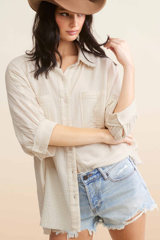La Miel - (Soft Washed) Crinkled Gauze Button Down