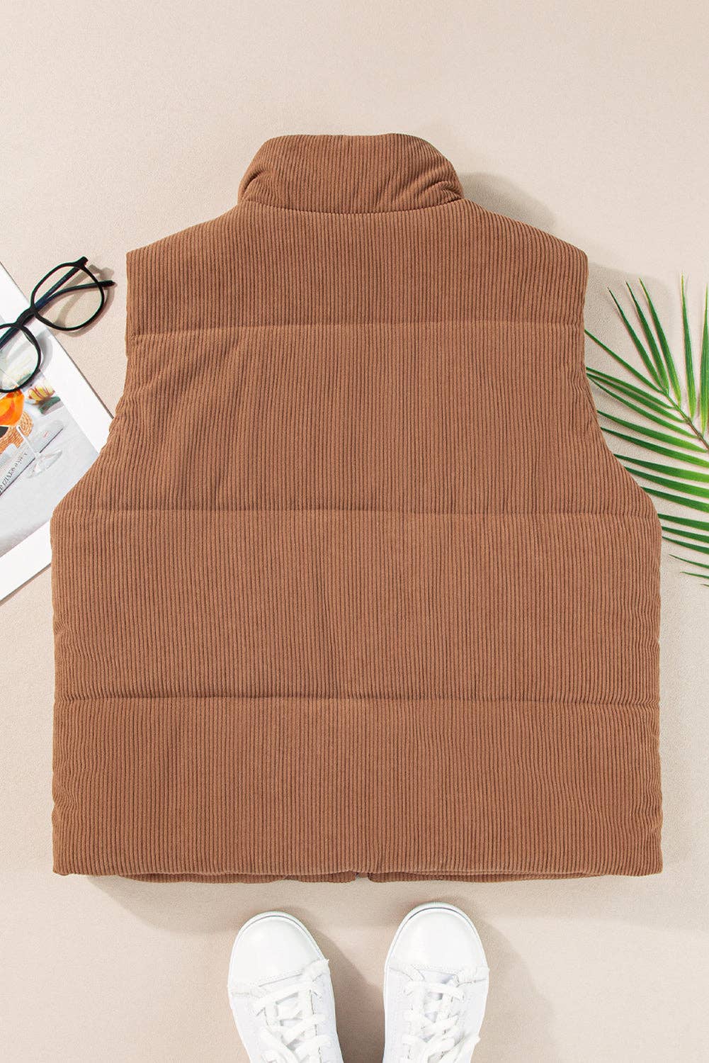 Coffee Corduroy Puffer Vest