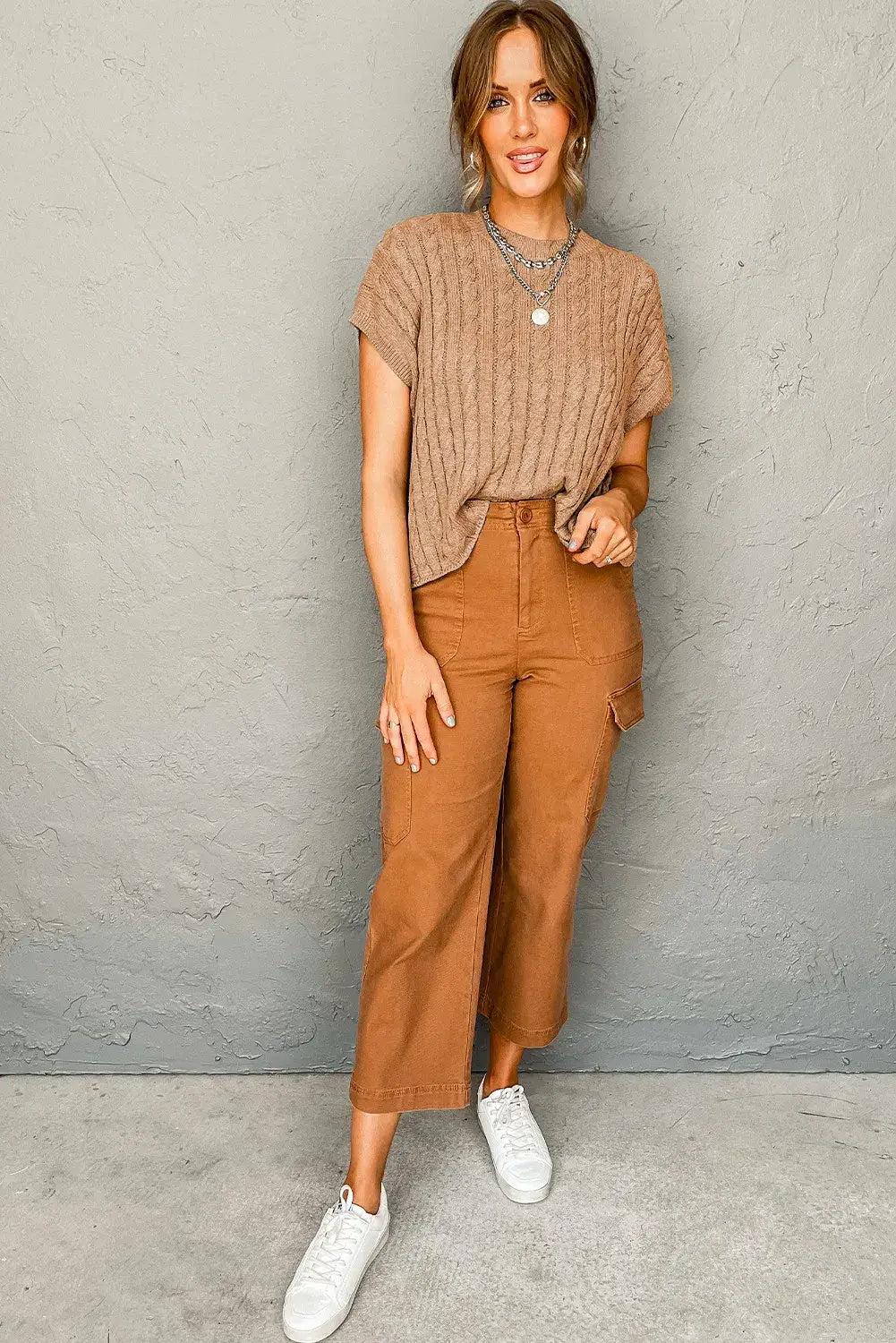 Cable Knit Short Sleeve Sweater