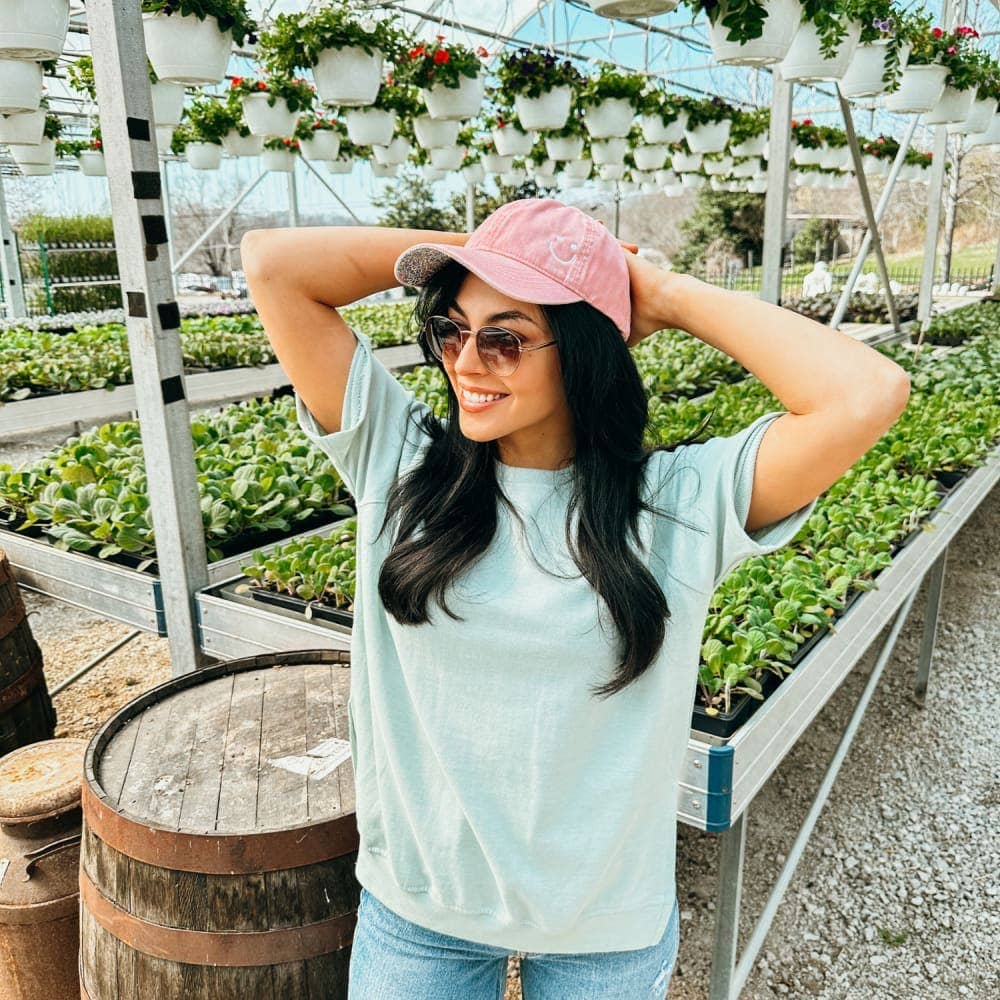Pink Floral Smiley Ponytail Hat