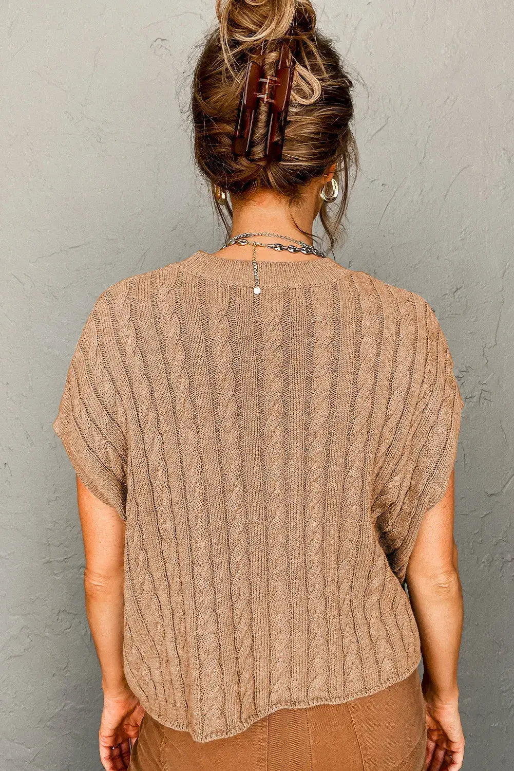 Cable Knit Short Sleeve Sweater