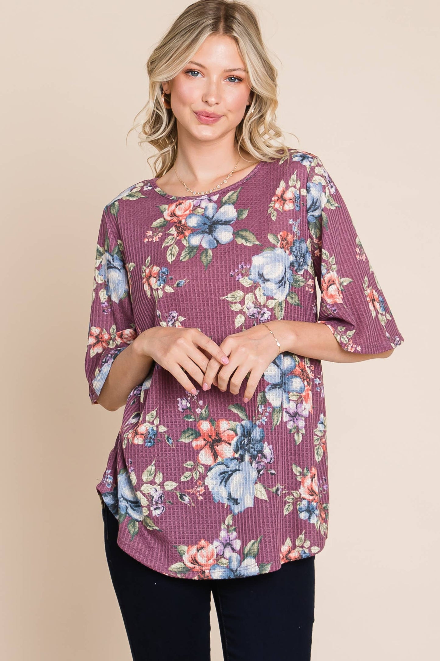 BOMBOM - FLORAL WAFFLE KNIT