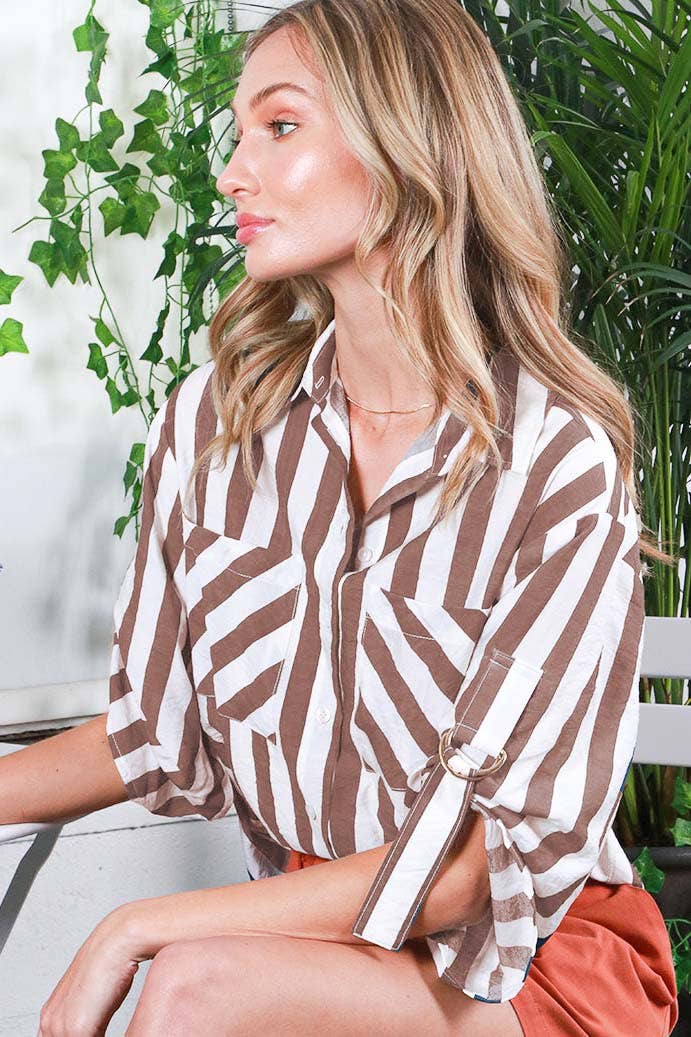 Roll-up sleeve striped shirt