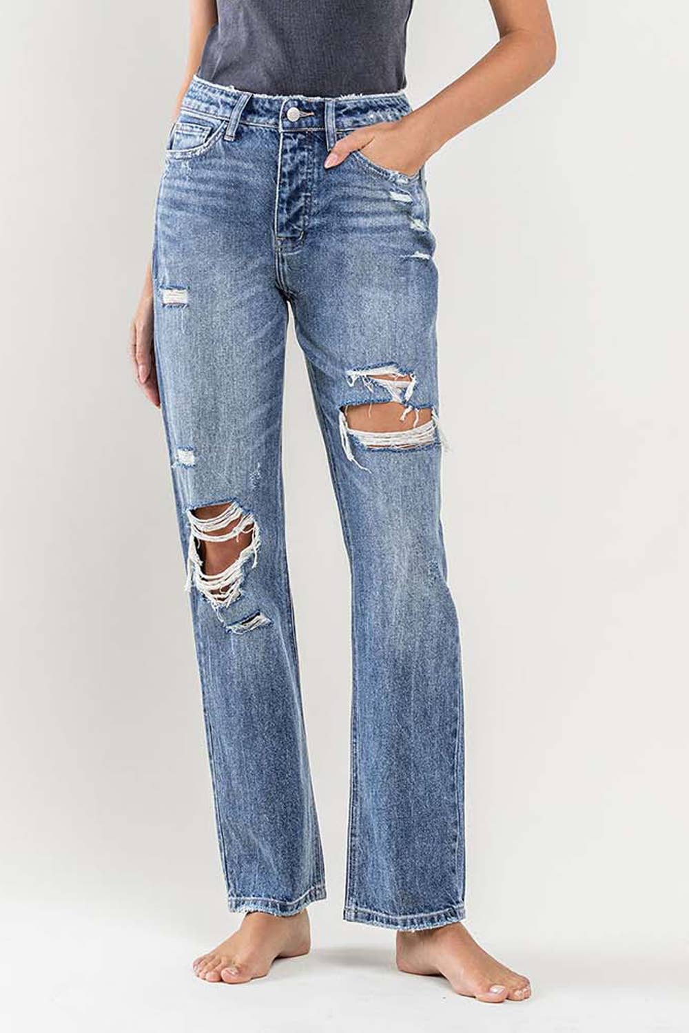 FLYING MONKEY - HIGH RISE DISTRESSED STRAIGHT JEANS
