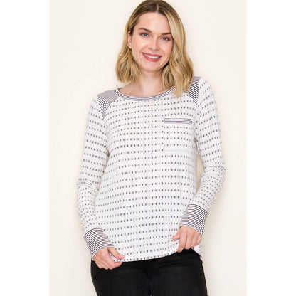 STACCATO - DOTTED STRIPE CREW NECK TOP