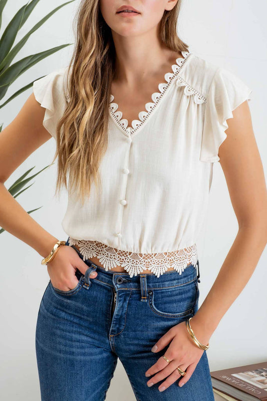LACE CROP W/BACK TIE