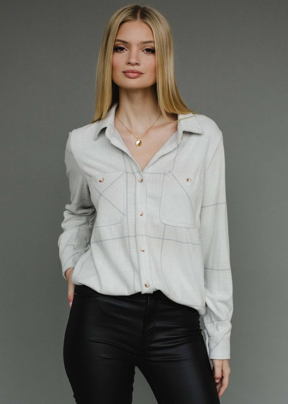 Panache Apparel Co. - Lt. Tan & Gray Plaid Button Up