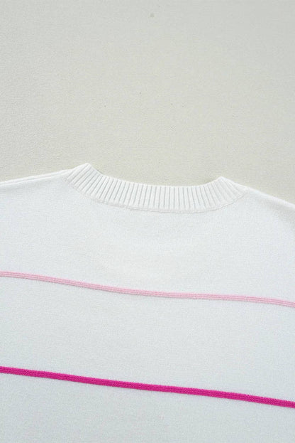 White Striped Half Sleeve Sweater