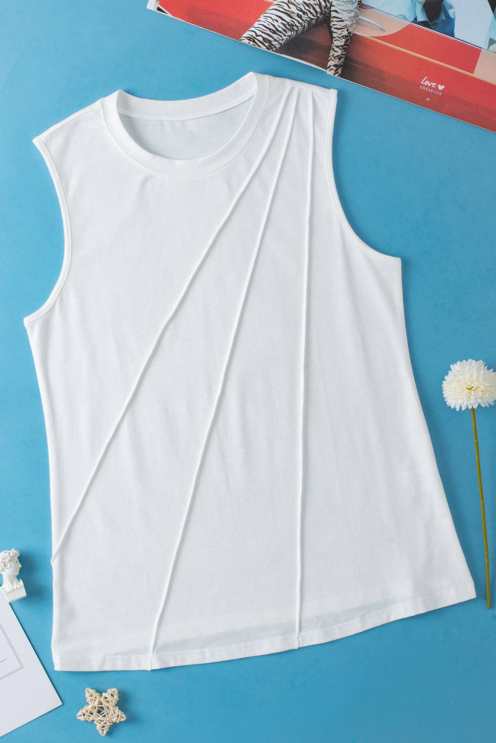 White Pleated Tank Top