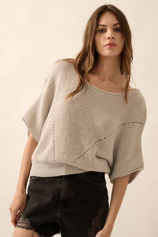 Short-Sleeve Pointelle Sweater