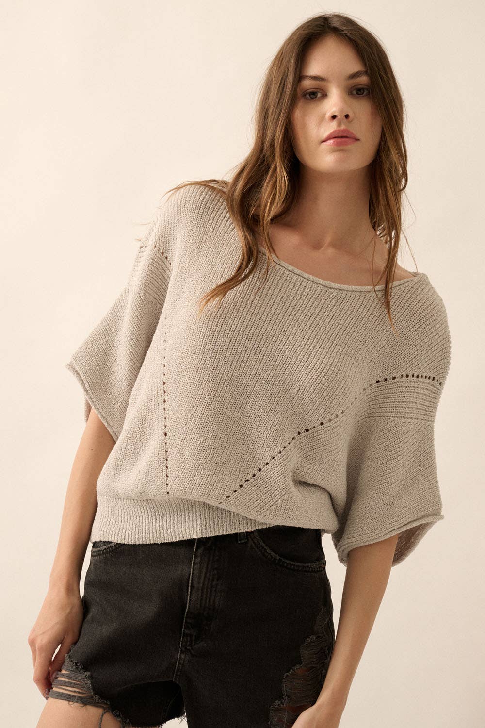 Short-Sleeve Pointelle Sweater