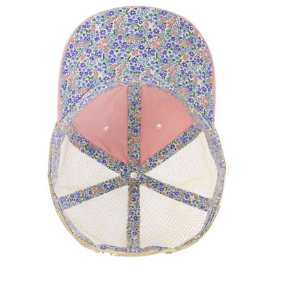 Pink Floral Smiley Ponytail Hat