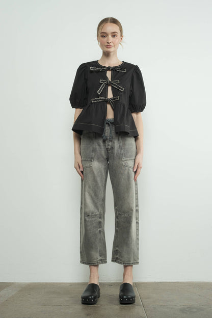 Aaron & Amber BARREL DENIM PANTS WITH EYELET WAIST