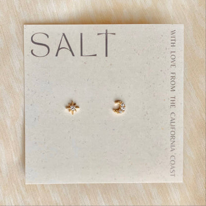 SALT by Sarah Curtis - STAR & MOON STUDS | gold | tiny & dainty stud earrings