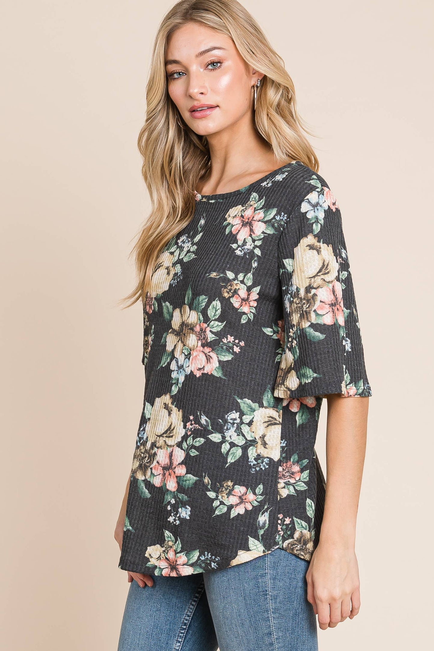 BOMBOM - FLORAL WAFFLE KNIT