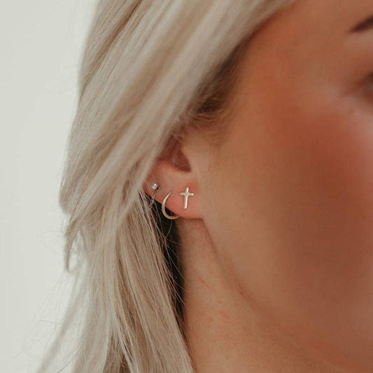 Barberry & Lace Handmade Jewelry - Cross Stud Earrings | 14k Gold Fill & Sterling Silver