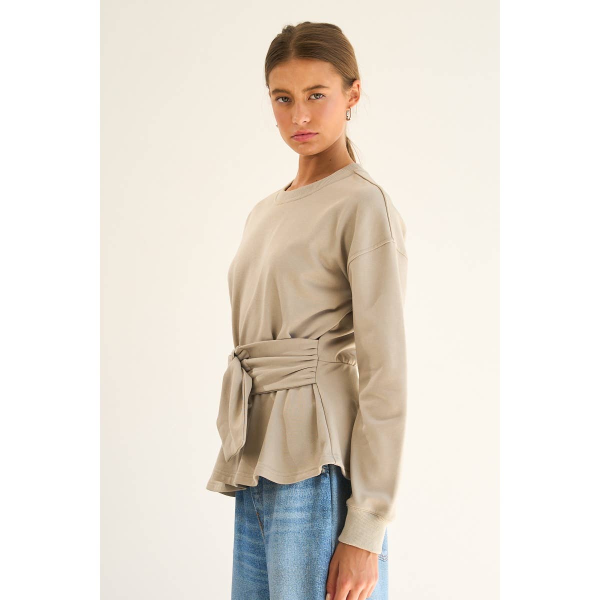 The GREii - French Terry Peplum Belted Sweatshirt