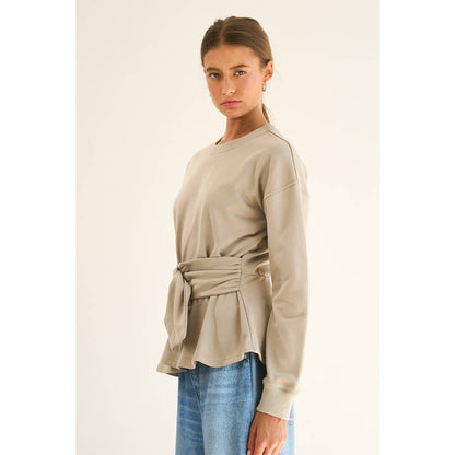 The GREii - French Terry Peplum Belted Sweatshirt