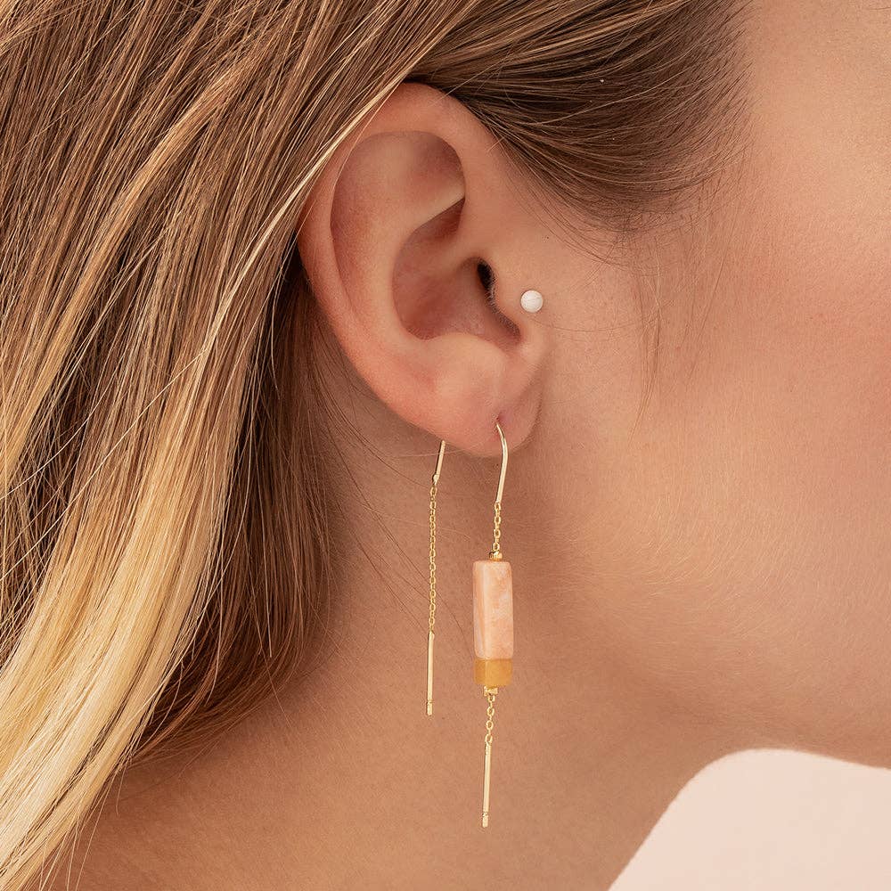 Scout Curated Wears - Rectangle Stone Earring - Rose Quartz/Amber/Gold
