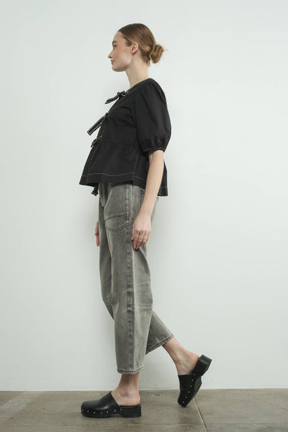 Aaron & Amber BARREL DENIM PANTS WITH EYELET WAIST