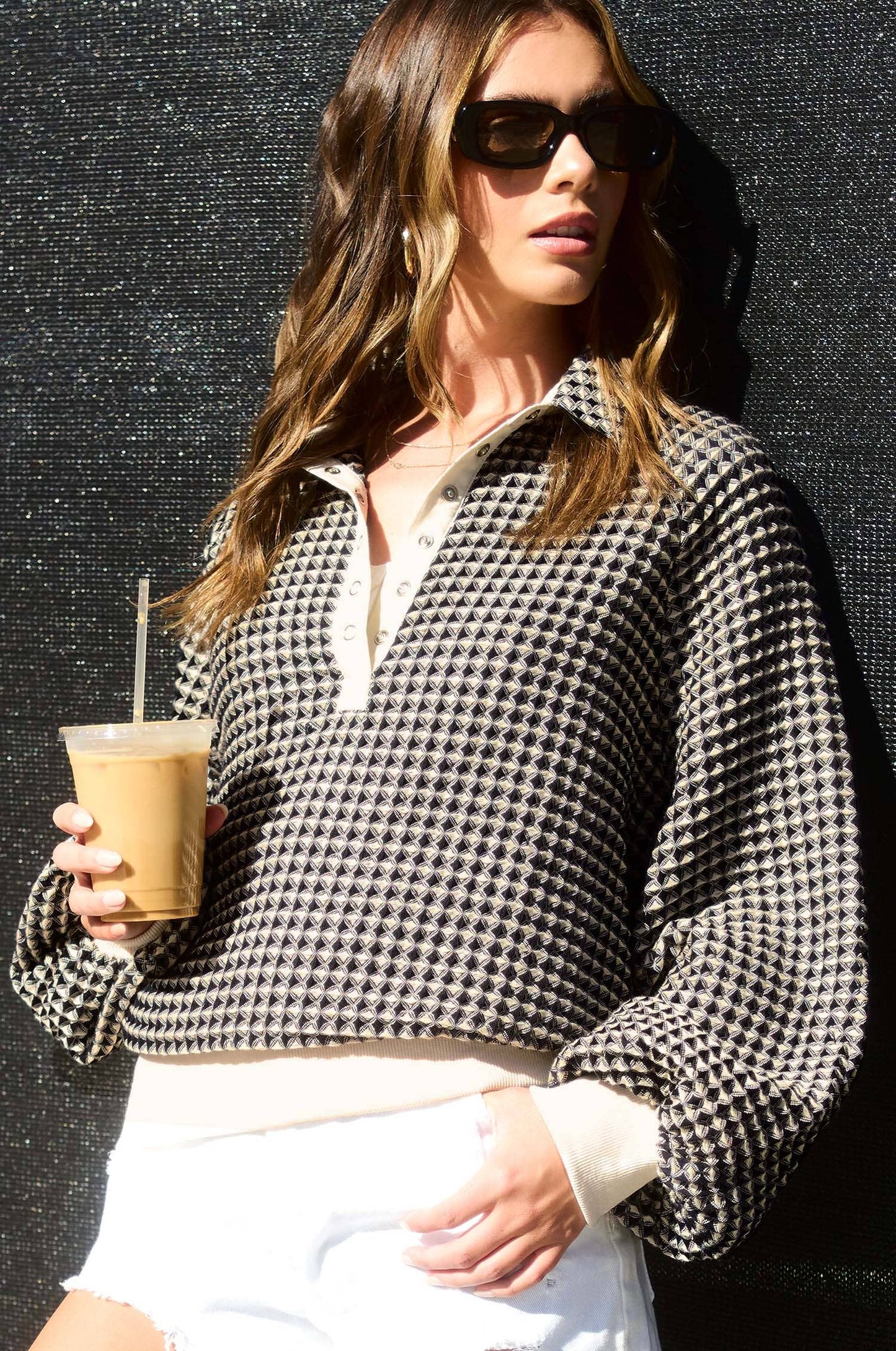 La Miel - Textured Snap Button Top