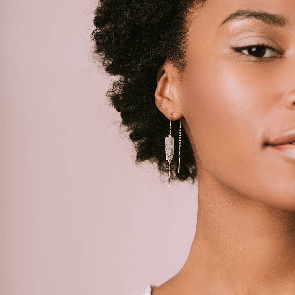 Scout Curated Wears - Rectangle Stone Earring - Labradorite/Black/Gold
