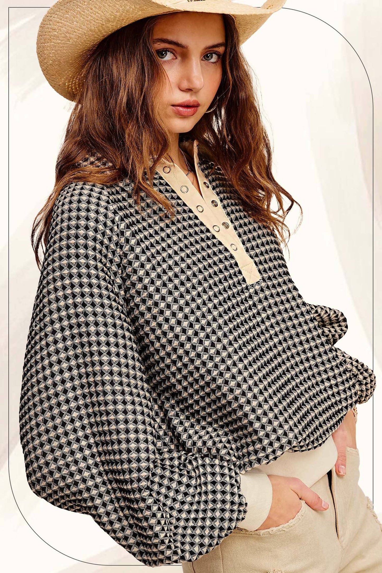 La Miel - Textured Snap Button Top